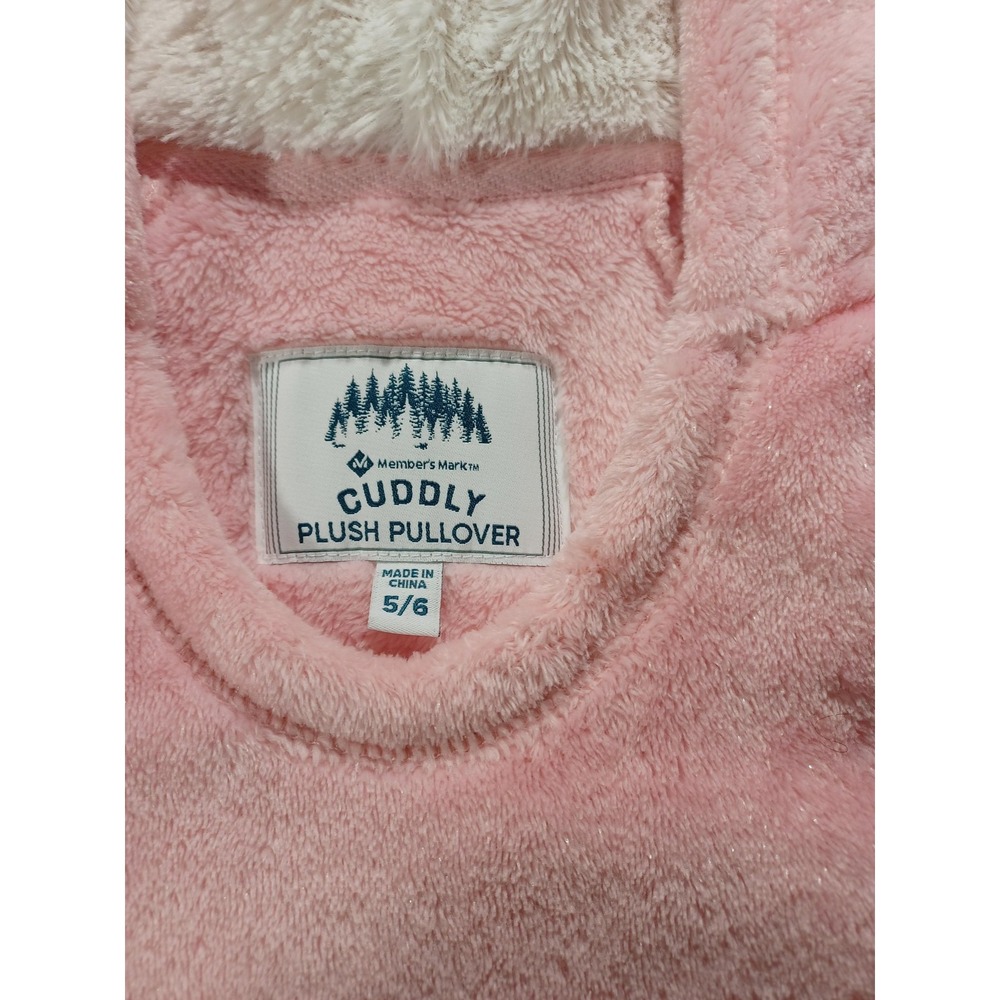 Member's Mark Plush Pullover Hoodie Girls 5/6 Pink Cuddly Sherpa Lined Cozy - Picture 3 of 7